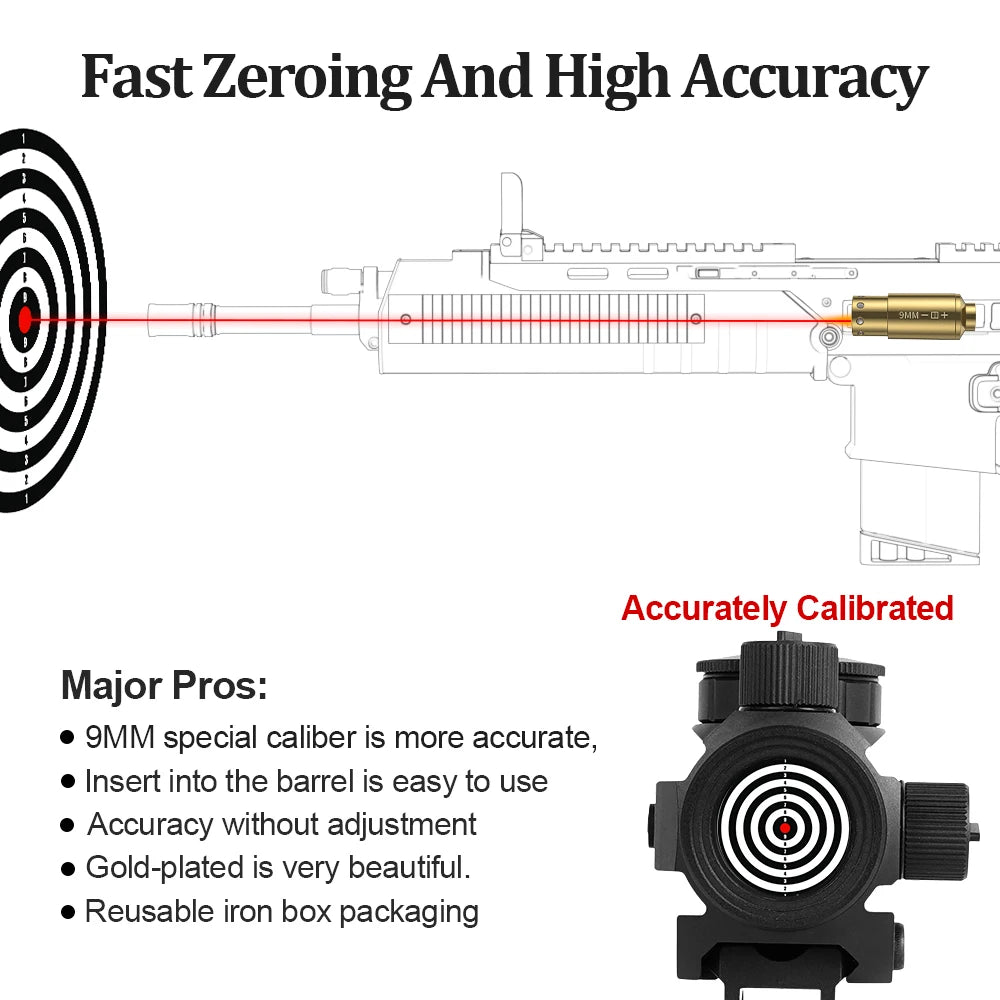 Hign-concerned 9mm Red Dot Laser Bore Sight For Pistol