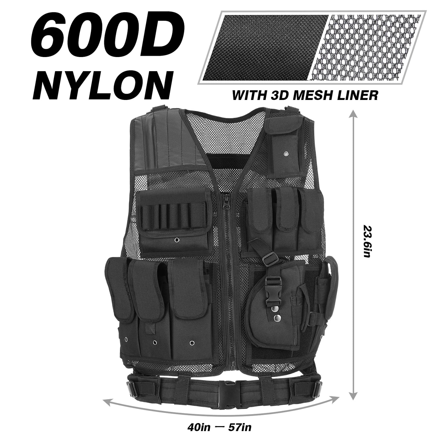 Youthink Tactical Vest Multi Pocket Breathable Airsoft