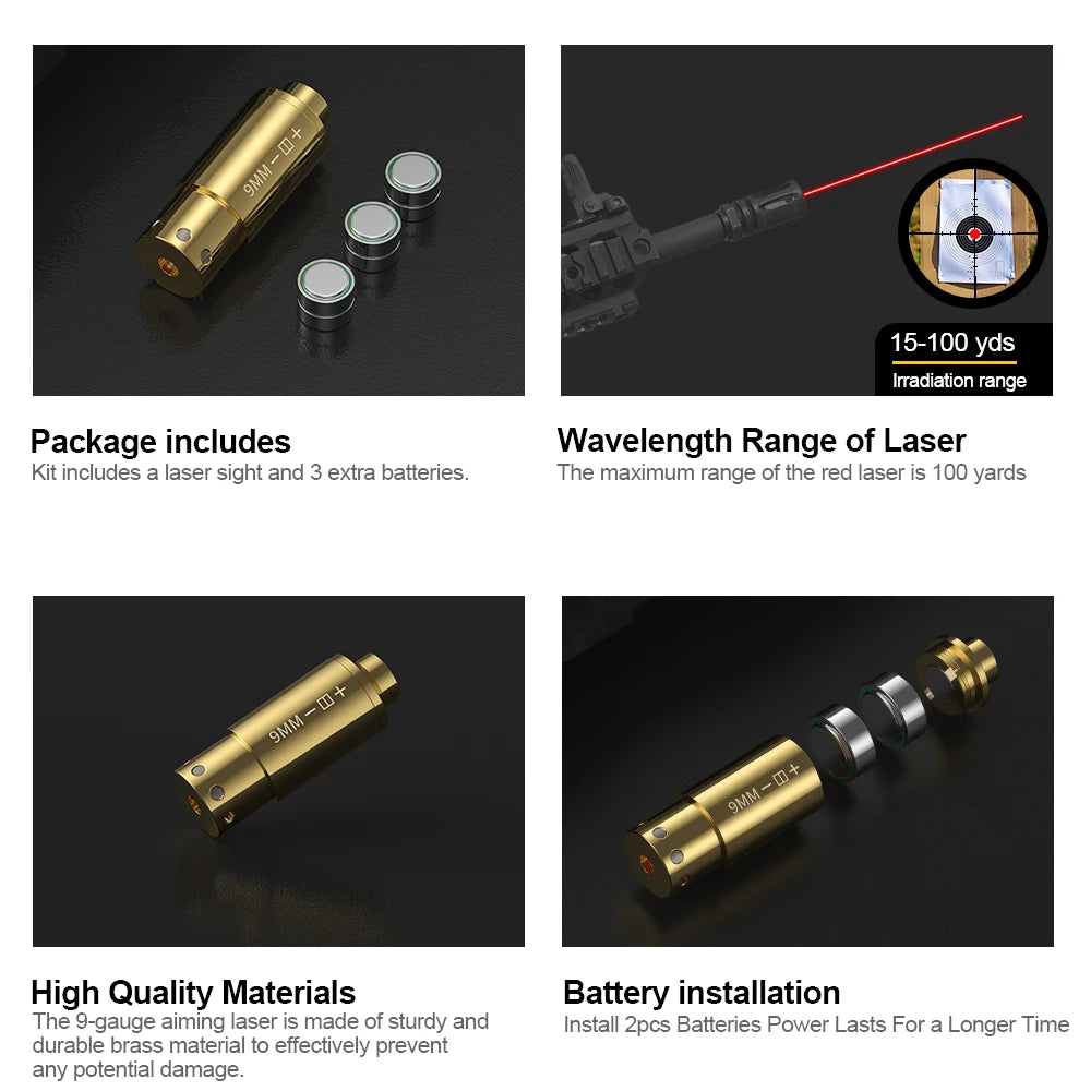Hign-concerned 9mm Red Dot Laser Bore Sight For Pistol