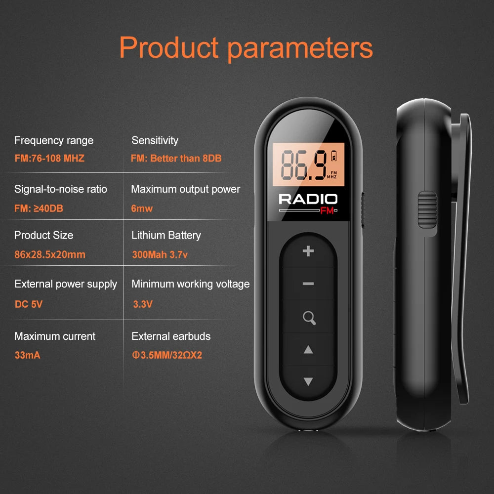 Mini Portable FM Radio With Clip Rechargeable Earphones