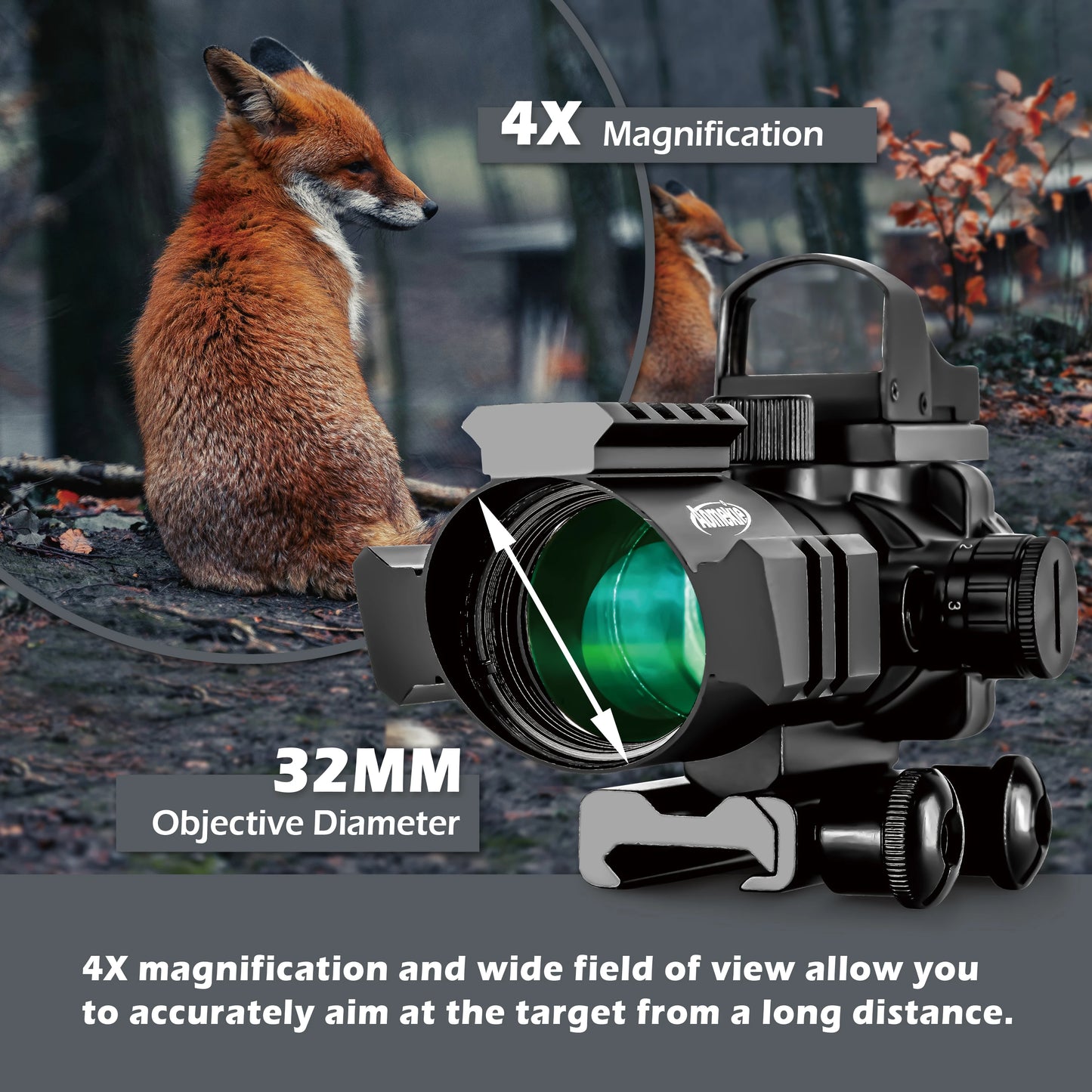Function 4x Red Dot Sight With Universal Rail Mount